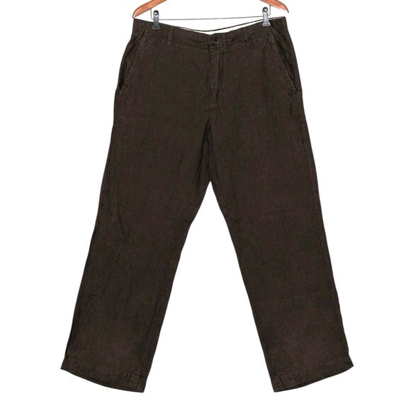 Banana Republic Linen Pants Mens 34x32 Relaxed Baggy Wide Leg Brown Draw Waist - Picture 1 of 13